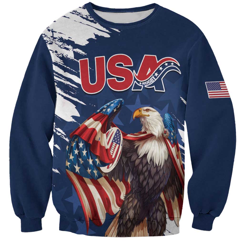 Custom USA Rugby Sweatshirt Powerful Eagle Grunge Brush Style - Blue - Wonder Print Shop