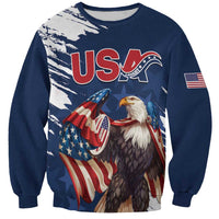 Custom USA Rugby Sweatshirt Powerful Eagle Grunge Brush Style - Blue - Wonder Print Shop