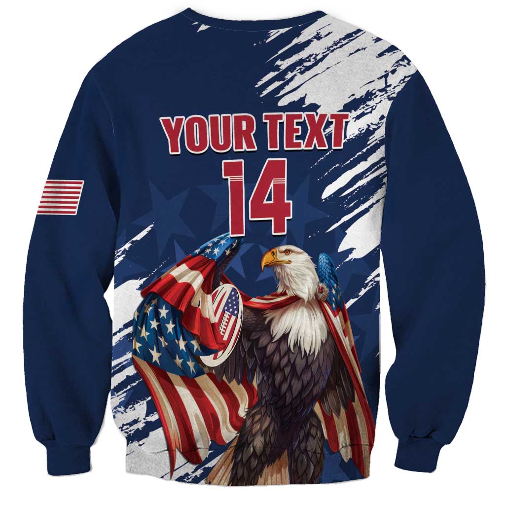 Custom USA Rugby Sweatshirt Powerful Eagle Grunge Brush Style - Blue - Wonder Print Shop