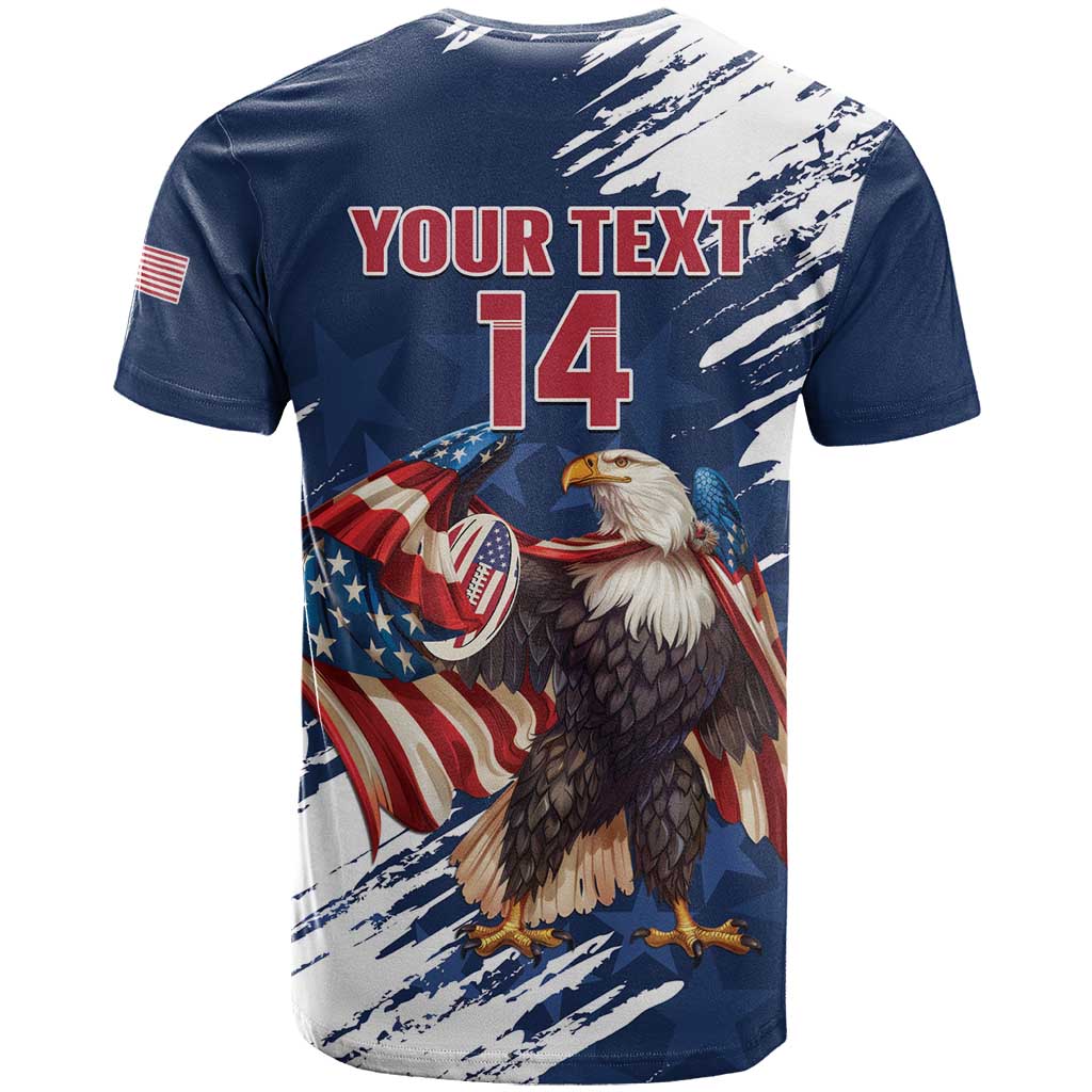 Custom USA Rugby T Shirt Powerful Eagle Grunge Brush Style - Blue - Wonder Print Shop