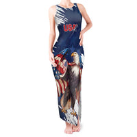 Custom USA Rugby Tank Maxi Dress Powerful Eagle Grunge Brush Style - Blue - Wonder Print Shop