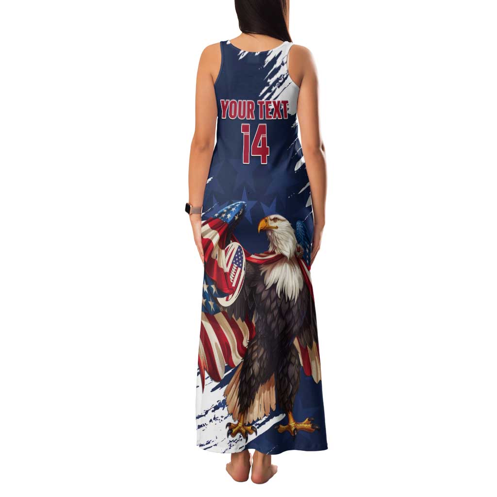 Custom USA Rugby Tank Maxi Dress Powerful Eagle Grunge Brush Style - Blue - Wonder Print Shop