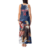 Custom USA Rugby Tank Maxi Dress Powerful Eagle Grunge Brush Style - Blue - Wonder Print Shop