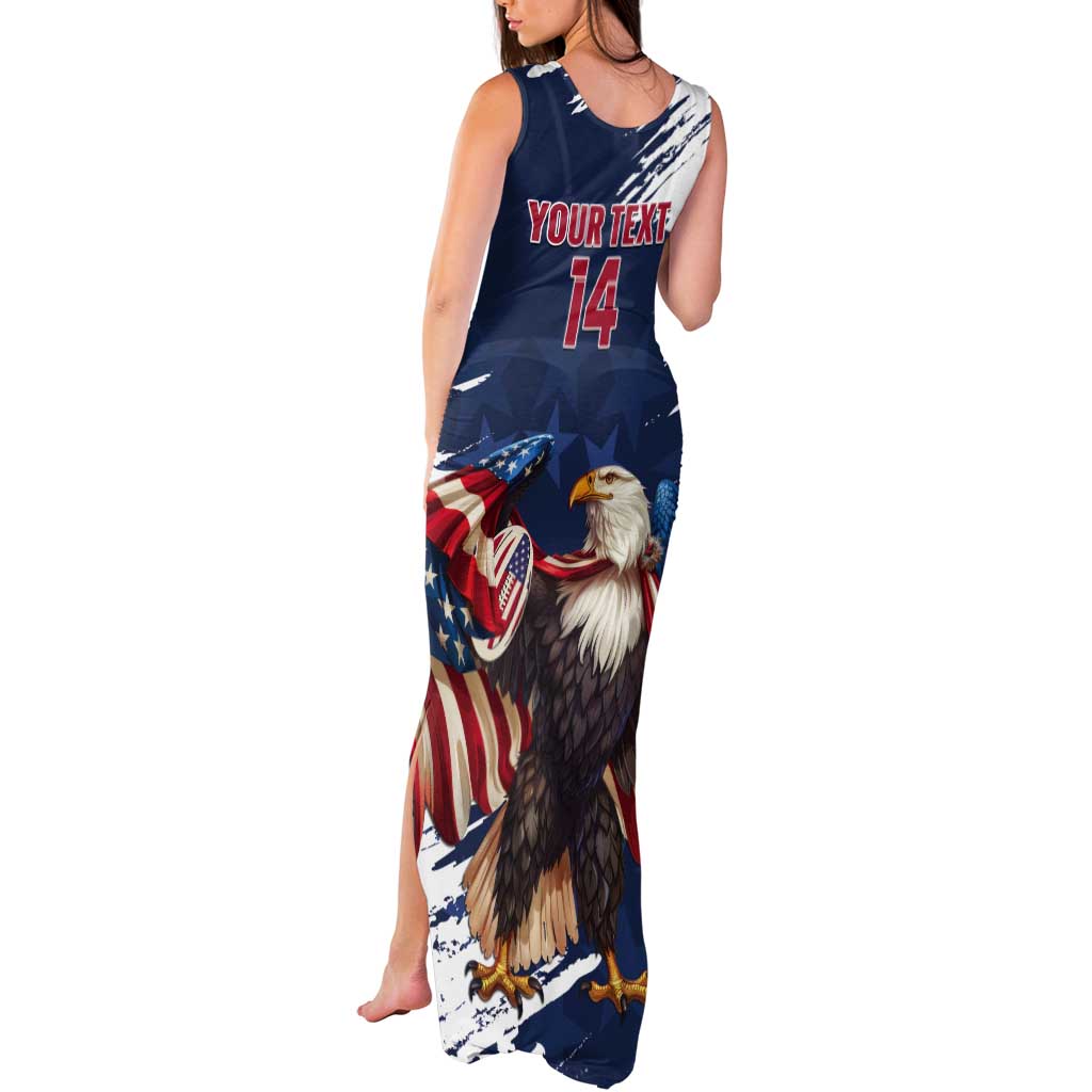 Custom USA Rugby Tank Maxi Dress Powerful Eagle Grunge Brush Style - Blue - Wonder Print Shop