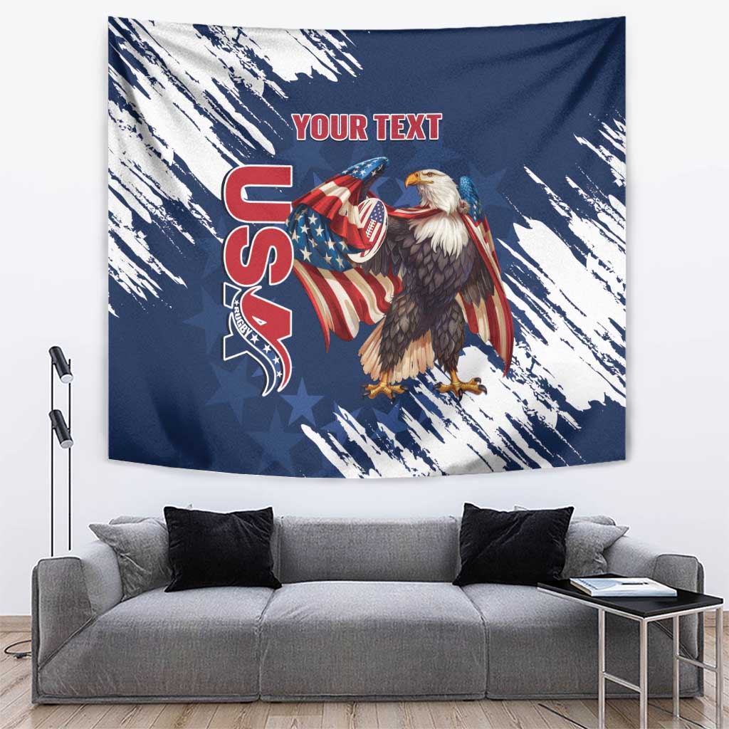 Custom USA Rugby Tapestry Powerful Eagle Grunge Brush Style - Blue - Wonder Print Shop
