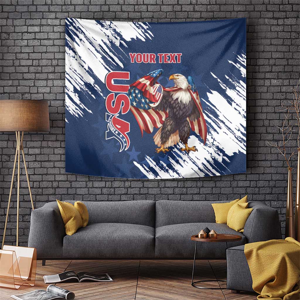 Custom USA Rugby Tapestry Powerful Eagle Grunge Brush Style - Blue - Wonder Print Shop