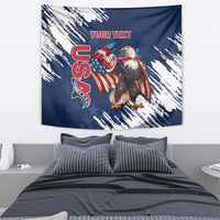 Custom USA Rugby Tapestry Powerful Eagle Grunge Brush Style - Blue - Wonder Print Shop