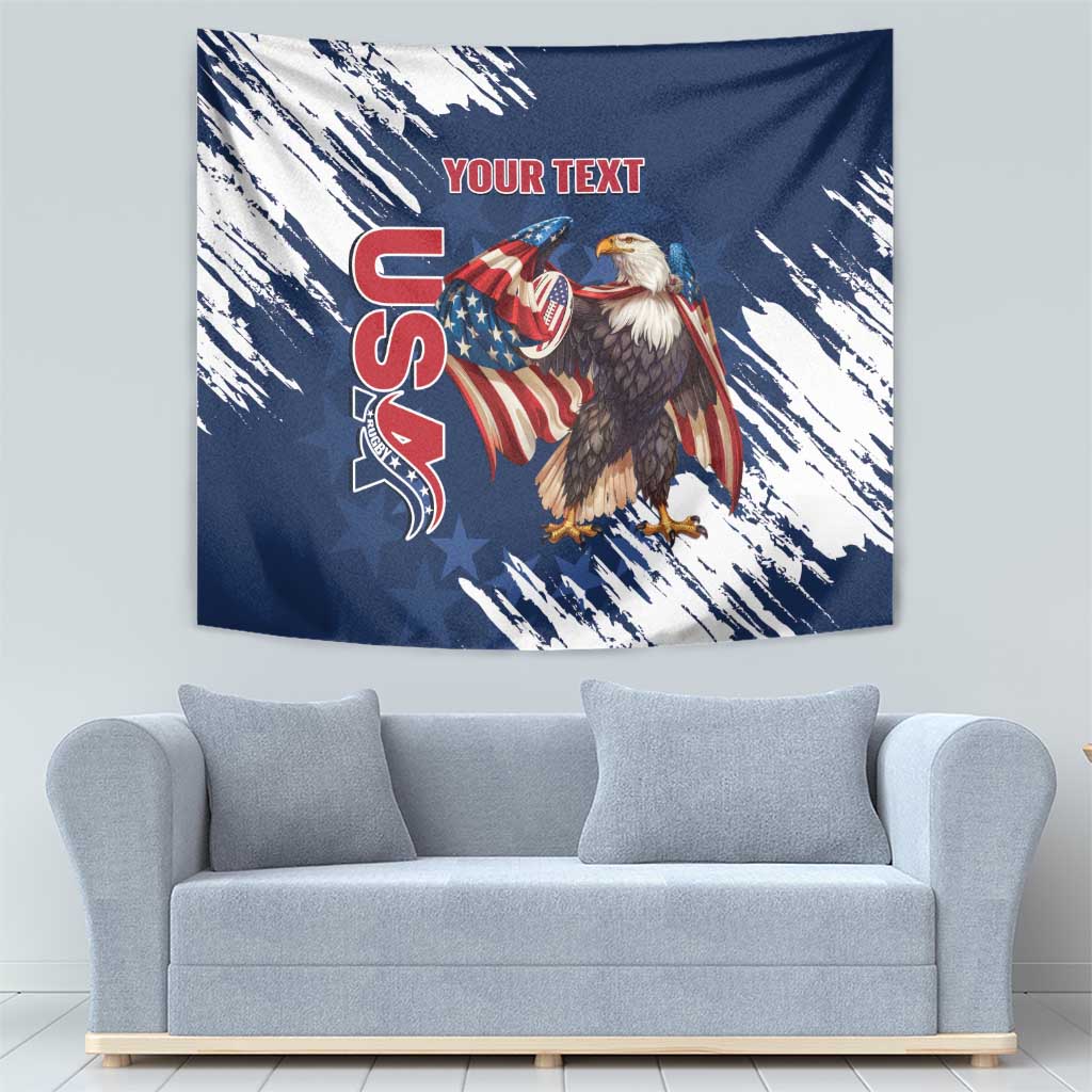 Custom USA Rugby Tapestry Powerful Eagle Grunge Brush Style - Blue - Wonder Print Shop