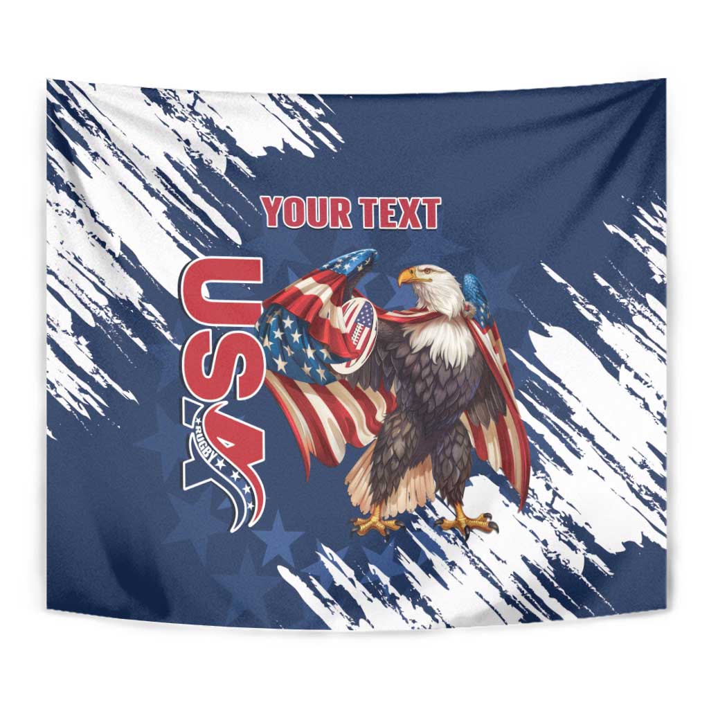 Custom USA Rugby Tapestry Powerful Eagle Grunge Brush Style - Blue - Wonder Print Shop
