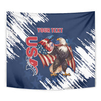 Custom USA Rugby Tapestry Powerful Eagle Grunge Brush Style - Blue - Wonder Print Shop
