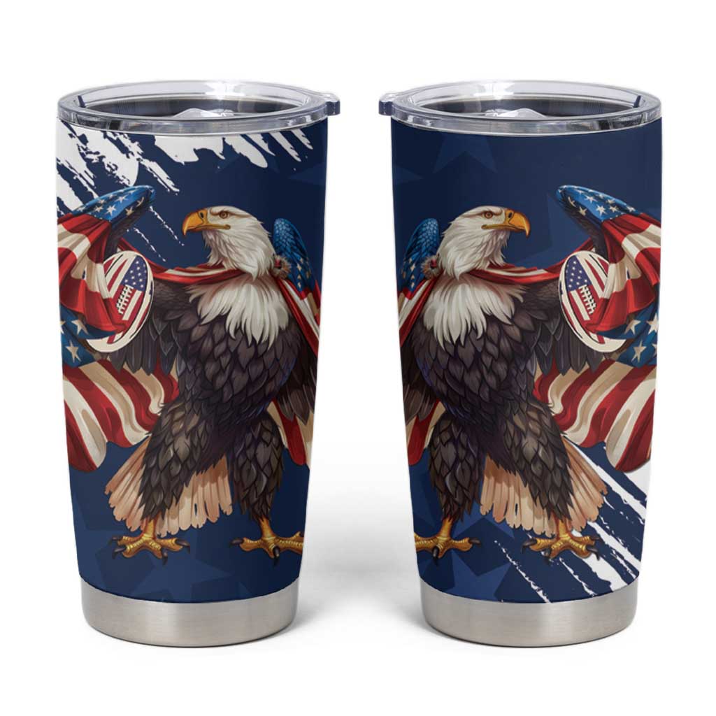 USA Rugby Tumbler Cup Powerful Eagle Grunge Brush Style - Blue - Wonder Print Shop