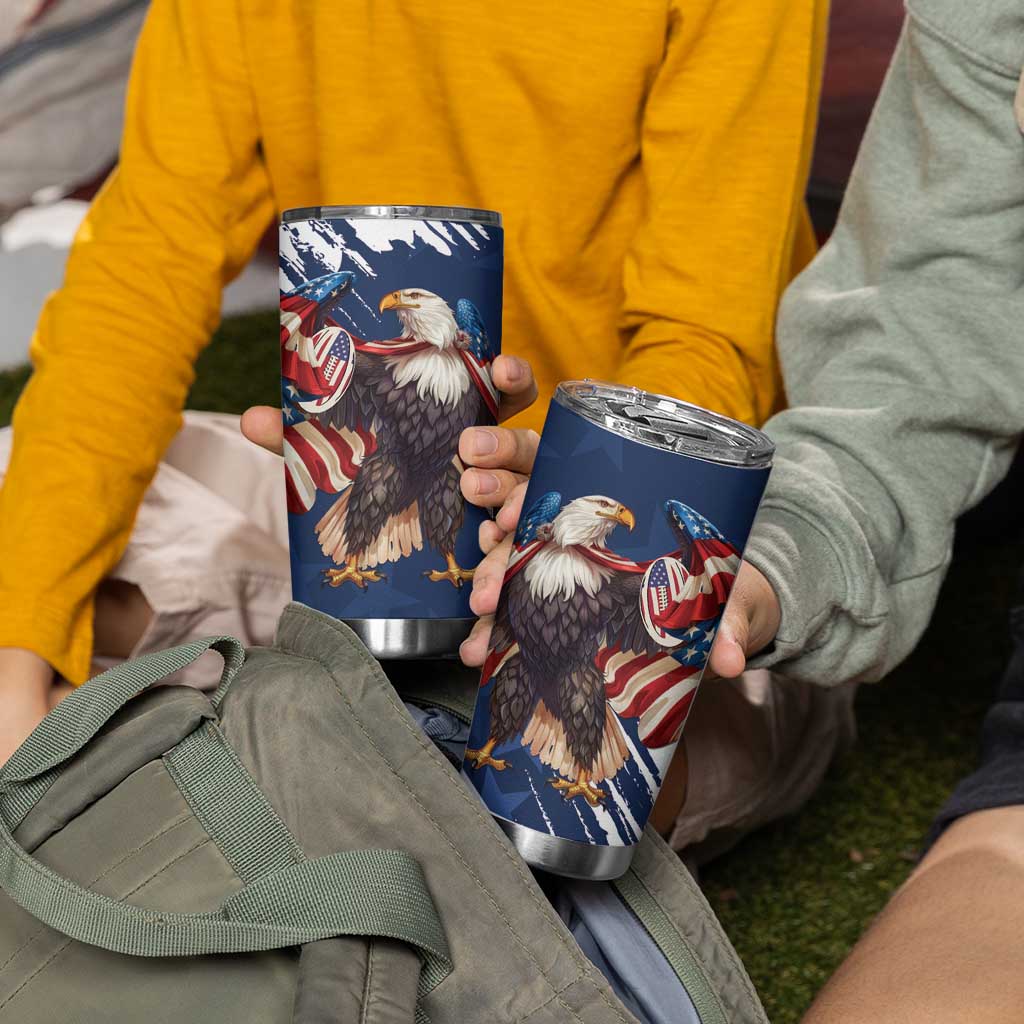 USA Rugby Tumbler Cup Powerful Eagle Grunge Brush Style - Blue - Wonder Print Shop