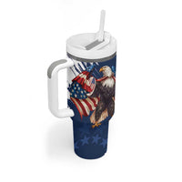 USA Rugby Tumbler With Handle Powerful Eagle Grunge Brush Style - Blue - Wonder Print Shop