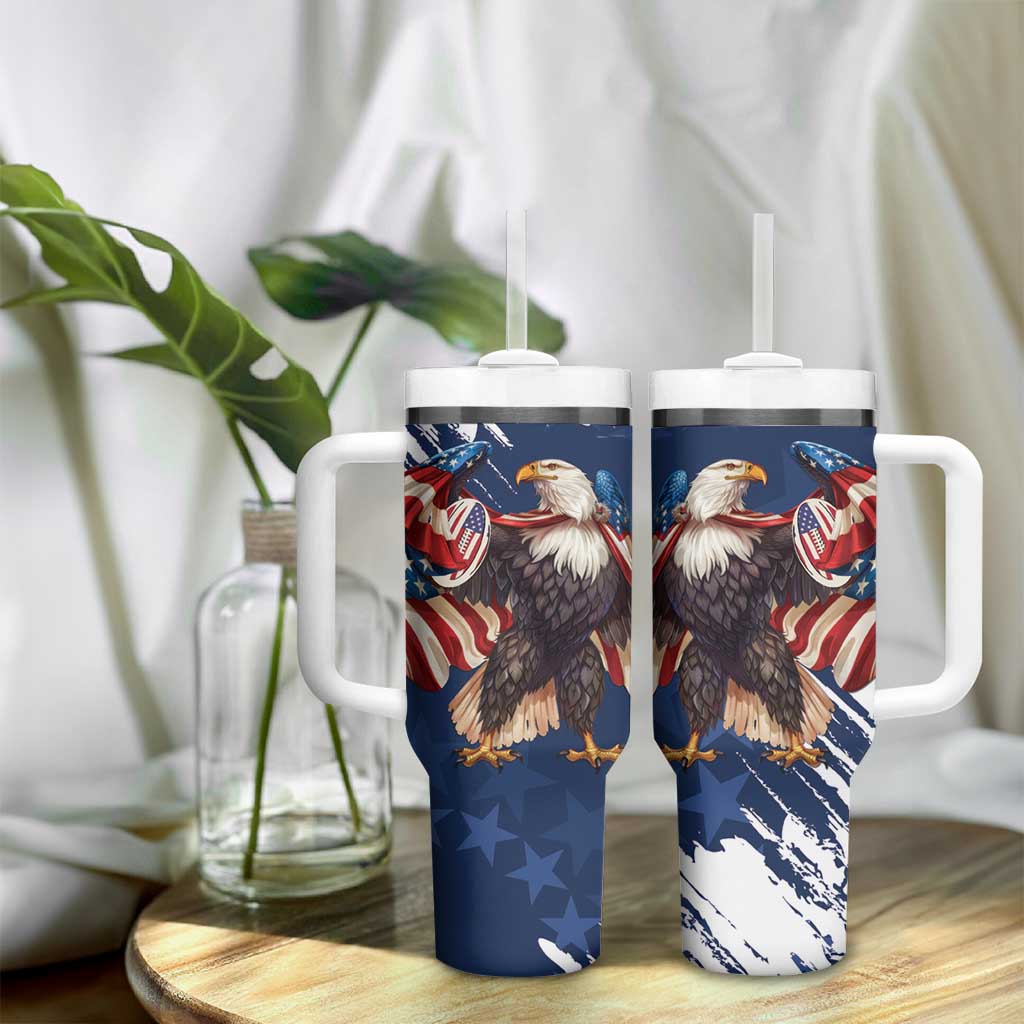 USA Rugby Tumbler With Handle Powerful Eagle Grunge Brush Style - Blue - Wonder Print Shop