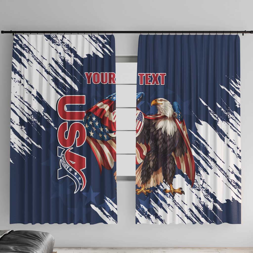 Custom USA Rugby Window Curtain Powerful Eagle Grunge Brush Style - Blue - Wonder Print Shop