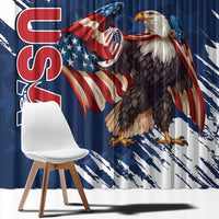 Custom USA Rugby Window Curtain Powerful Eagle Grunge Brush Style - Blue - Wonder Print Shop