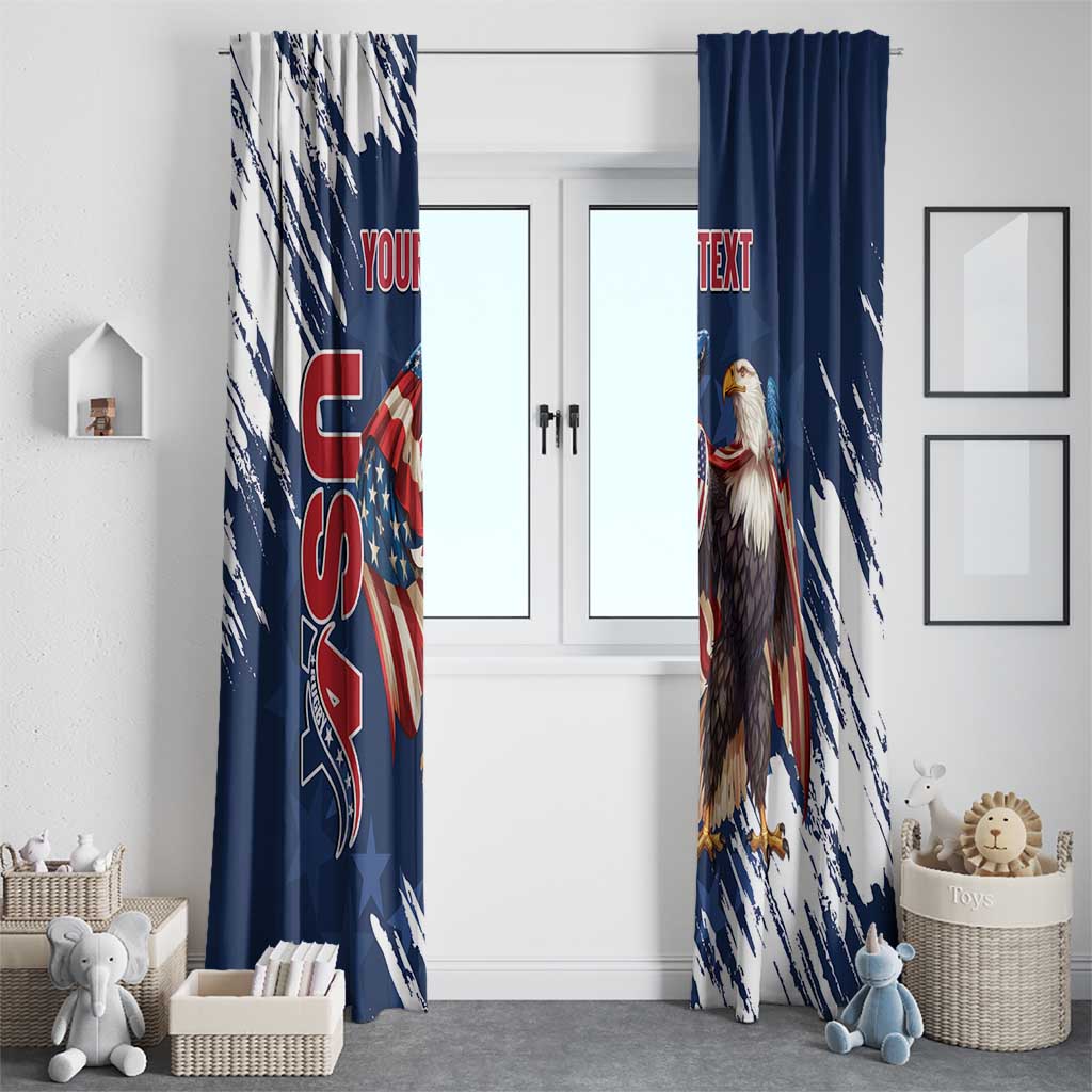 Custom USA Rugby Window Curtain Powerful Eagle Grunge Brush Style - Blue - Wonder Print Shop