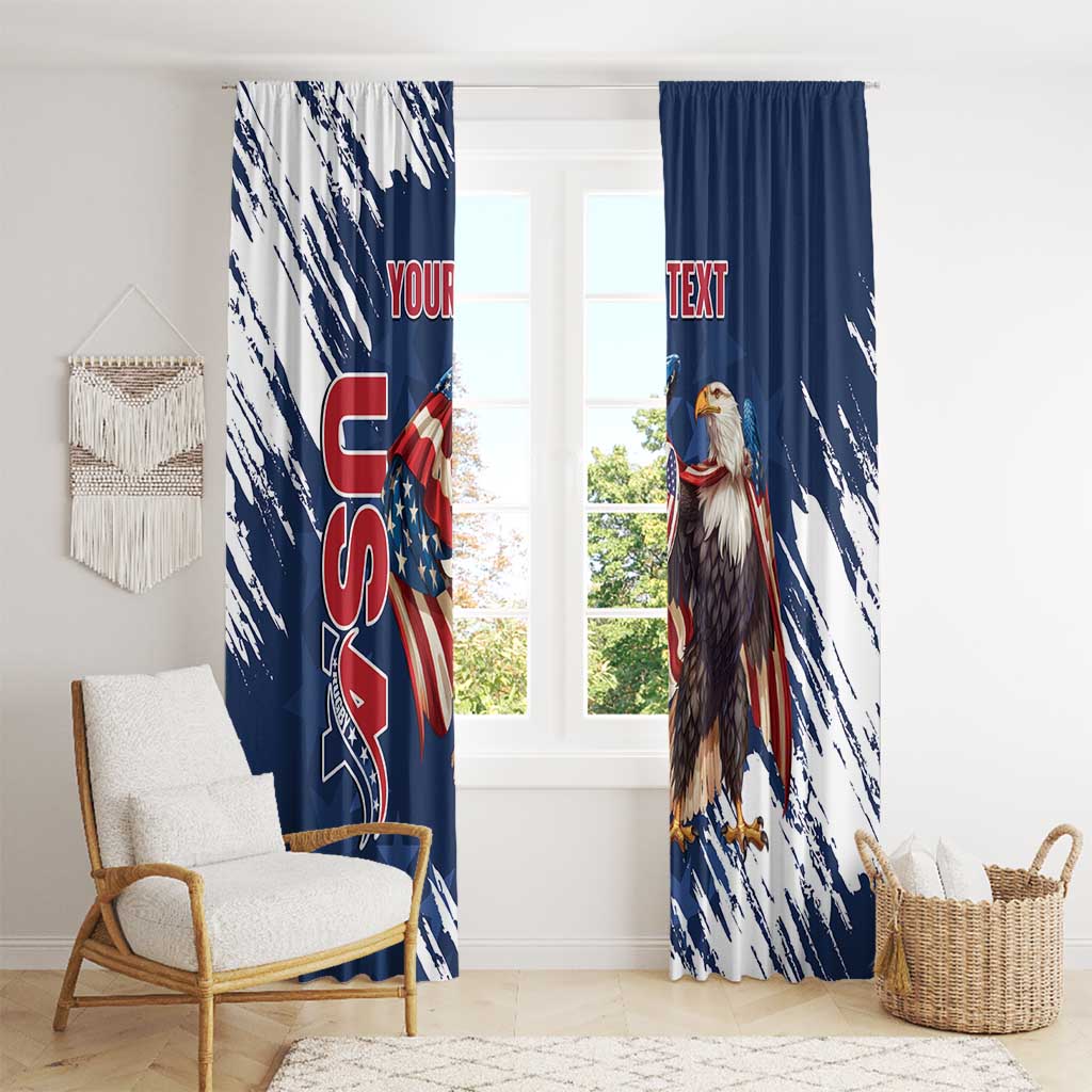 Custom USA Rugby Window Curtain Powerful Eagle Grunge Brush Style - Blue - Wonder Print Shop