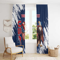 Custom USA Rugby Window Curtain Powerful Eagle Grunge Brush Style - Blue - Wonder Print Shop