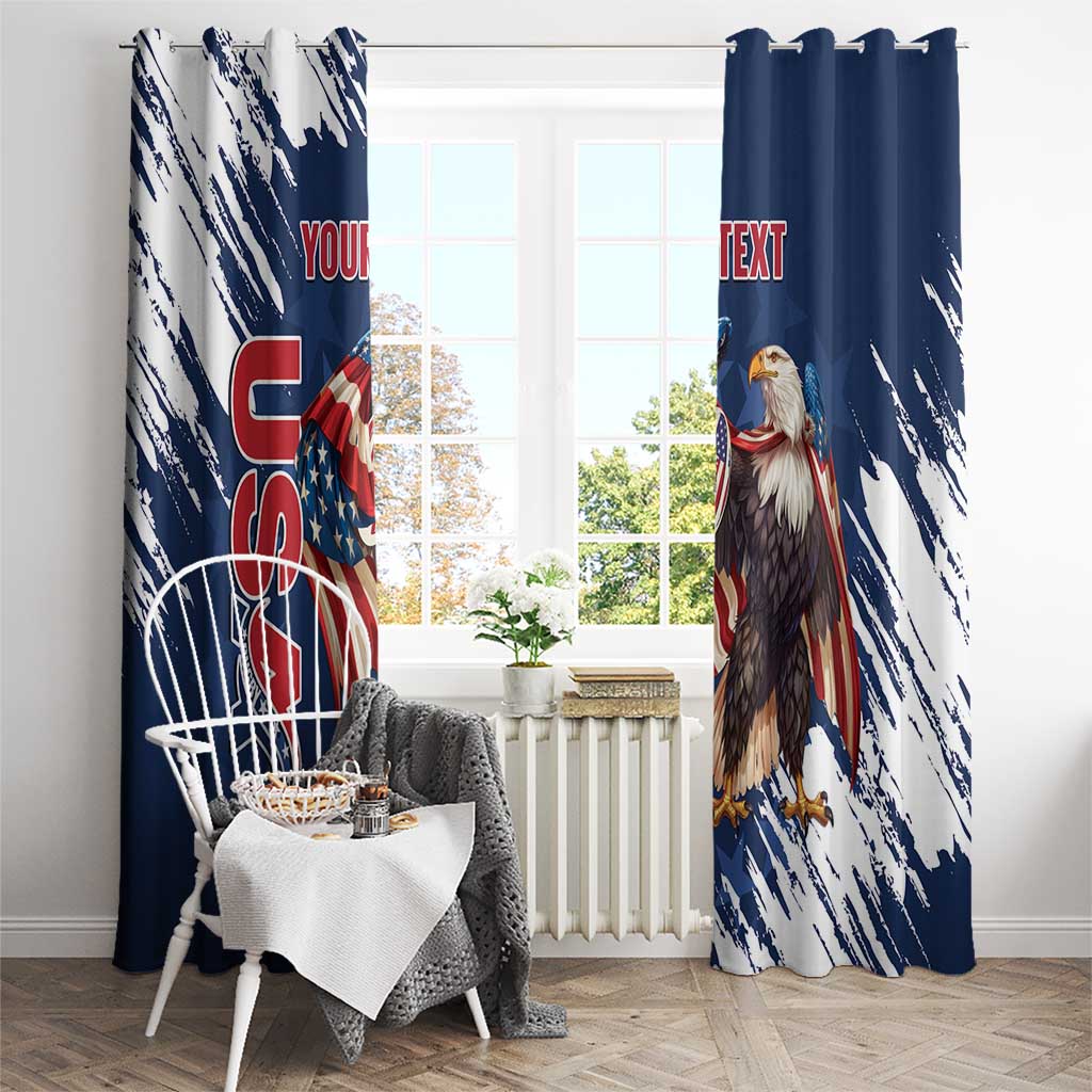 Custom USA Rugby Window Curtain Powerful Eagle Grunge Brush Style - Blue - Wonder Print Shop