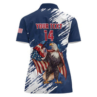 Custom USA Rugby Women Polo Shirt Powerful Eagle Grunge Brush Style - Blue - Wonder Print Shop