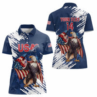 Custom USA Rugby Women Polo Shirt Powerful Eagle Grunge Brush Style - Blue - Wonder Print Shop
