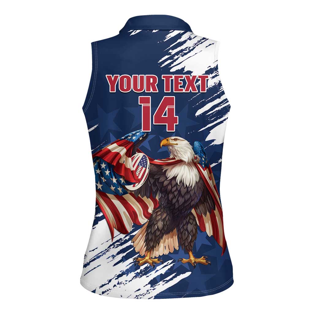 Custom USA Rugby Women Sleeveless Polo Shirt Powerful Eagle Grunge Brush Style - Blue - Wonder Print Shop
