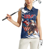 Custom USA Rugby Women Sleeveless Polo Shirt Powerful Eagle Grunge Brush Style - Blue - Wonder Print Shop