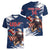 Custom USA Rugby Women V-Neck T-Shirt Powerful Eagle Grunge Brush Style - Blue - Wonder Print Shop
