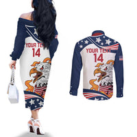 Custom USA Rugby Sevens Couples Matching Off The Shoulder Long Sleeve Dress and Long Sleeve Button Shirt Go Eagles Flag Style