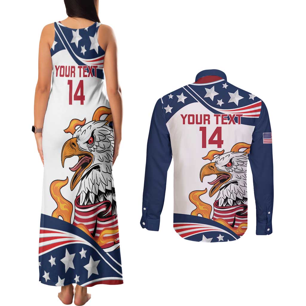Custom USA Rugby Sevens Couples Matching Tank Maxi Dress and Long Sleeve Button Shirt Go Eagles Flag Style - Wonder Print Shop