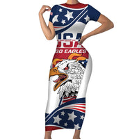Custom USA Rugby Sevens Short Sleeve Bodycon Dress Go Eagles Flag Style - Wonder Print Shop