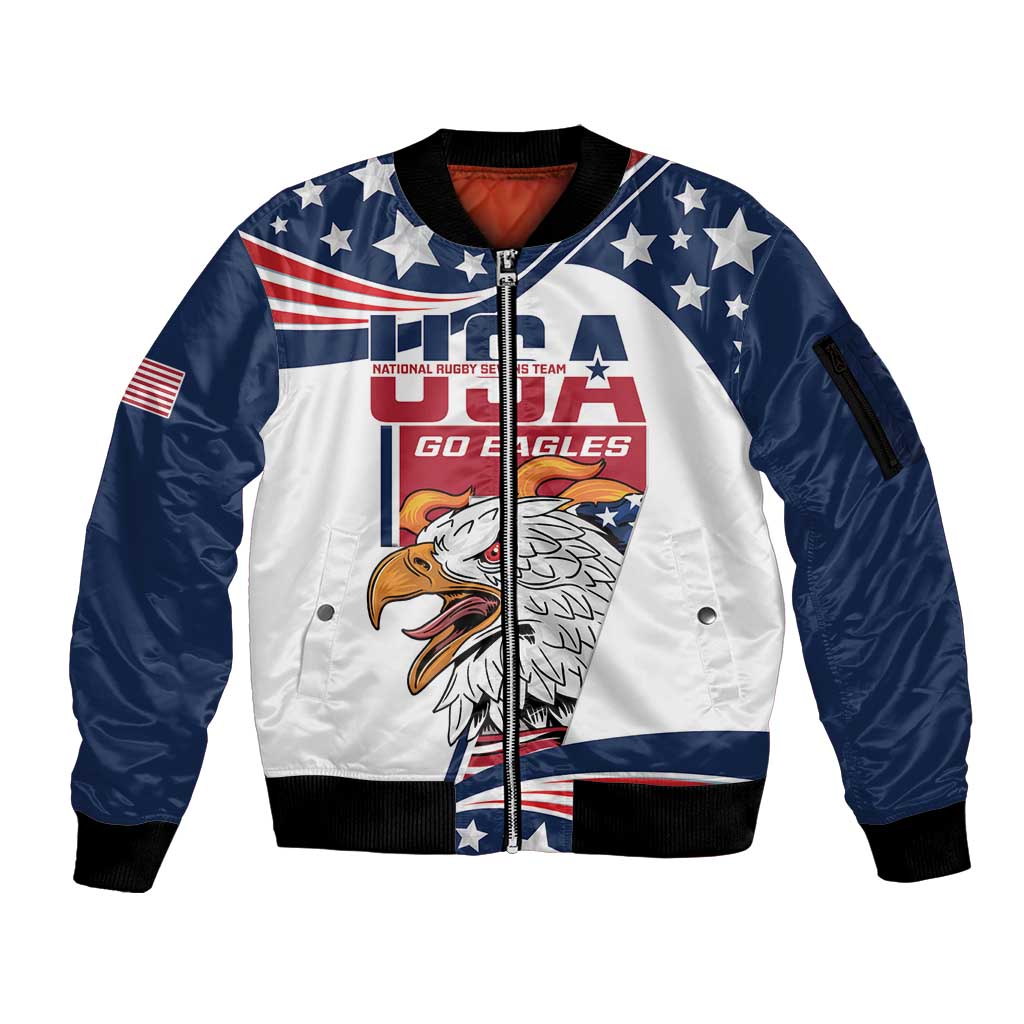 Custom USA Rugby Sevens Sleeve Zip Bomber Jacket Go Eagles Flag Style - Wonder Print Shop