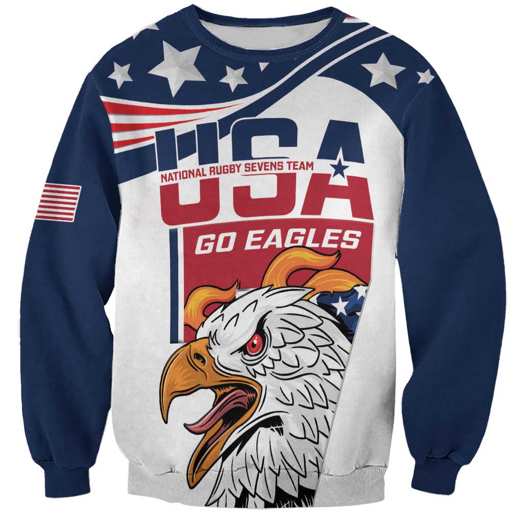 Custom USA Rugby Sevens Sweatshirt Go Eagles Flag Style - Wonder Print Shop