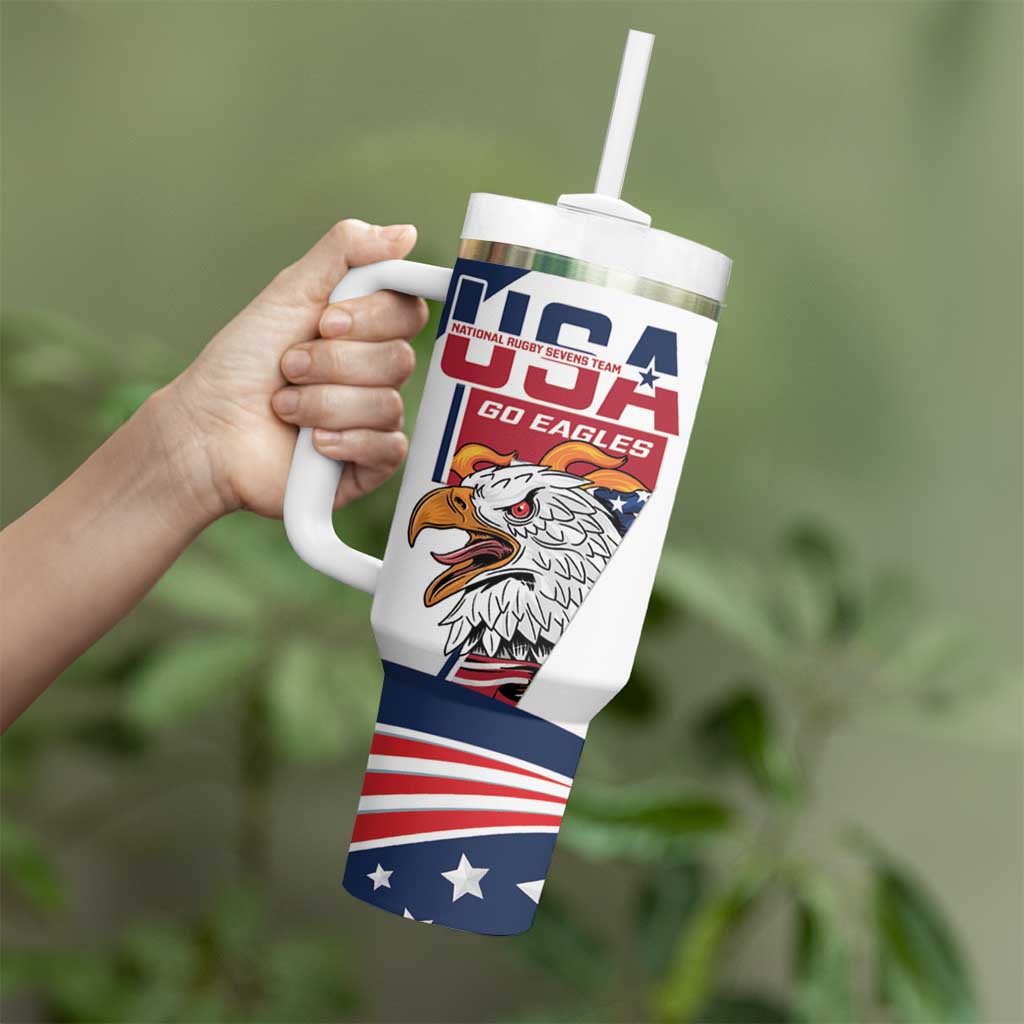 Custom USA Rugby Sevens Tumbler With Handle Go Eagles Flag Style - Wonder Print Shop