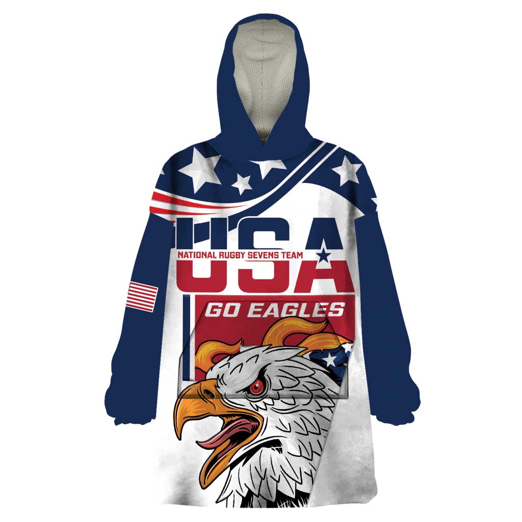 Custom USA Rugby Sevens Wearable Blanket Hoodie Go Eagles Flag Style - Wonder Print Shop