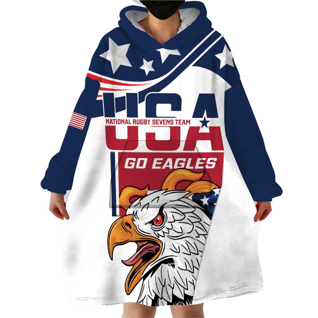 Custom USA Rugby Sevens Wearable Blanket Hoodie Go Eagles Flag Style - Wonder Print Shop