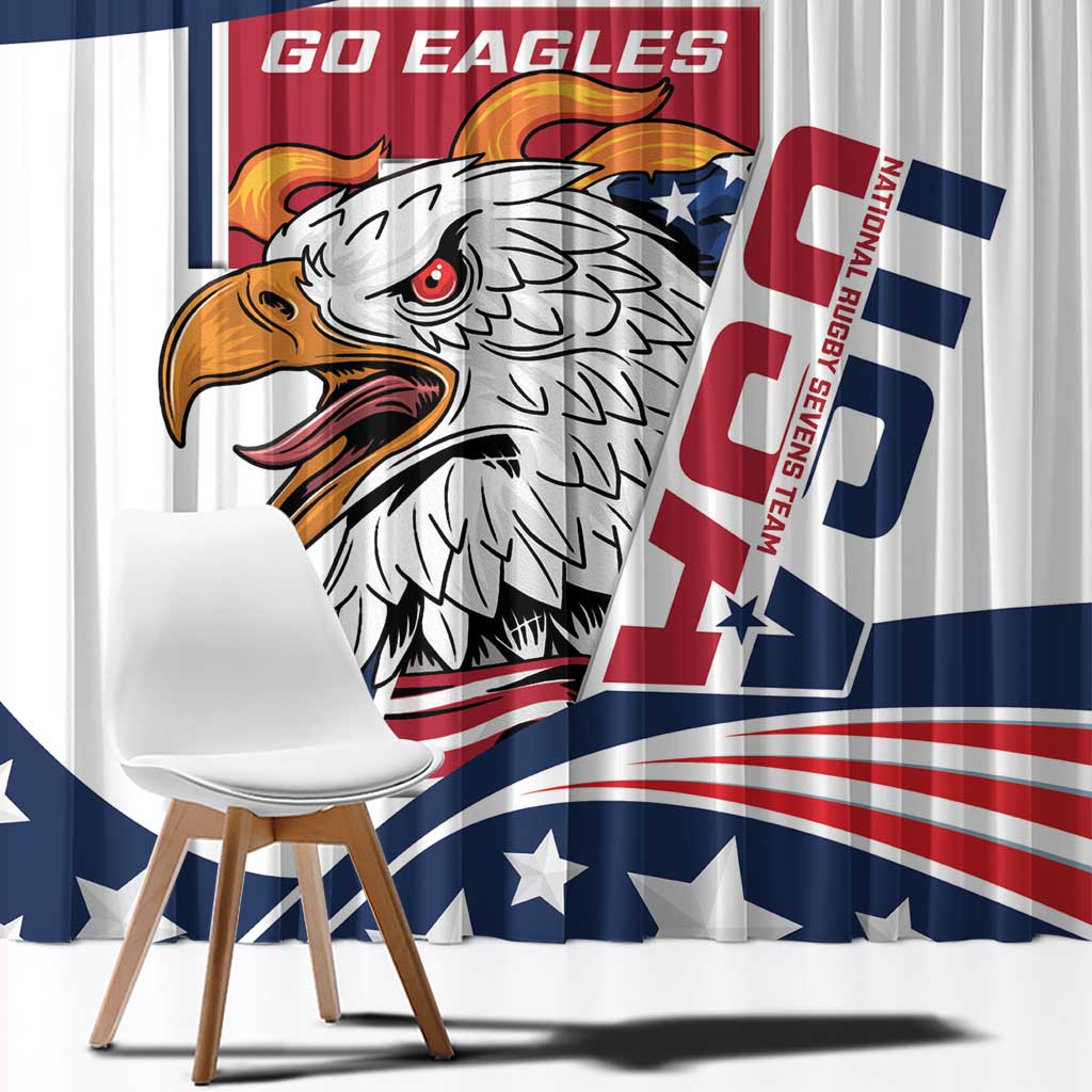 Custom USA Rugby Sevens Window Curtain Go Eagles Flag Style - Wonder Print Shop