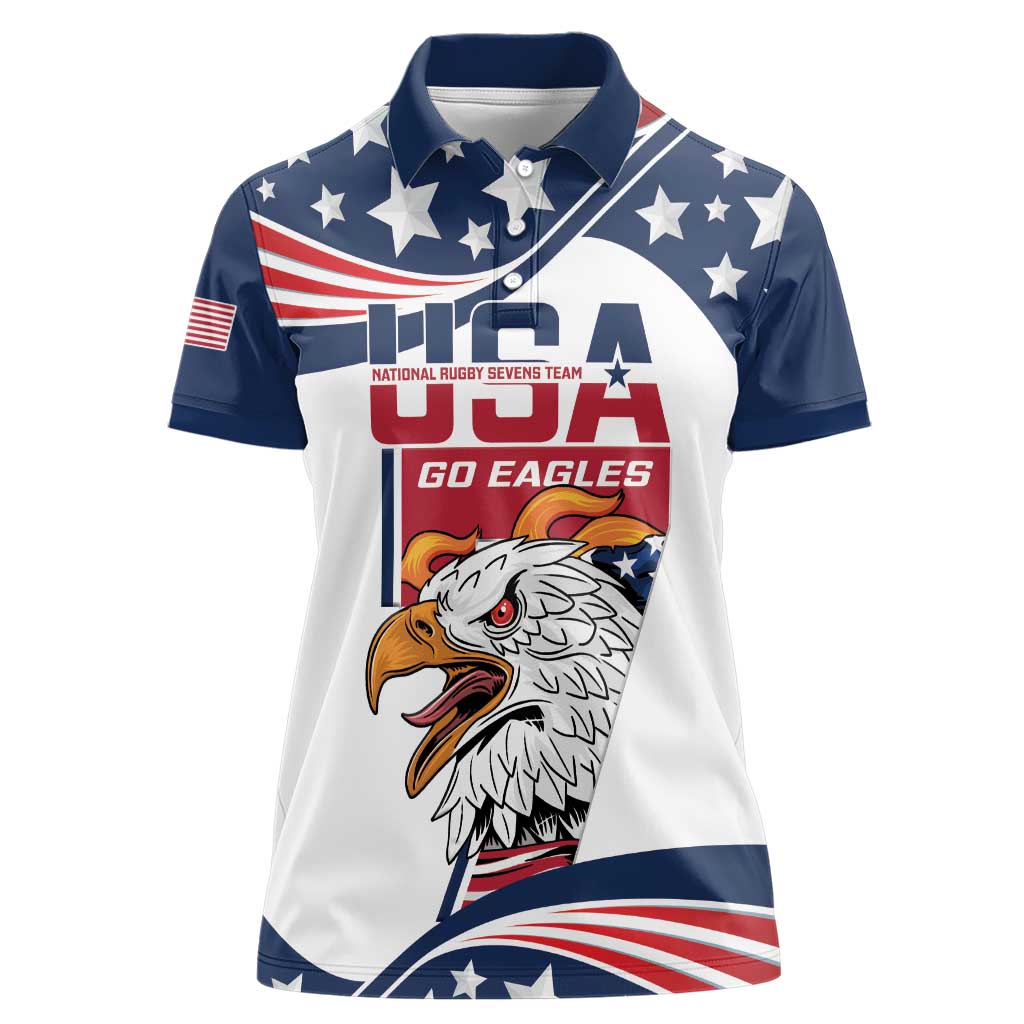 Custom USA Rugby Sevens Women Polo Shirt Go Eagles Flag Style - Wonder Print Shop