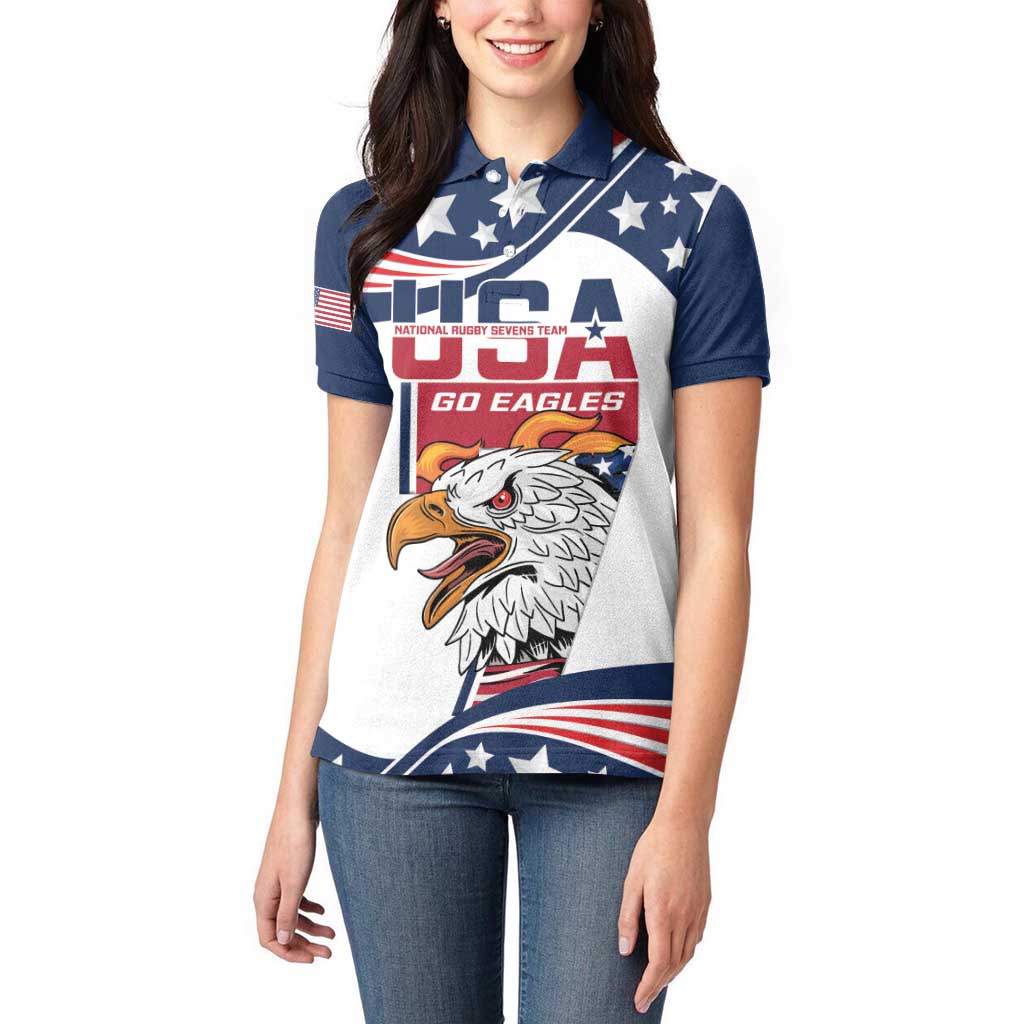 Custom USA Rugby Sevens Women Polo Shirt Go Eagles Flag Style - Wonder Print Shop
