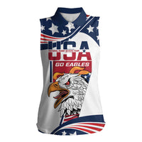 Custom USA Rugby Sevens Women Sleeveless Polo Shirt Go Eagles Flag Style - Wonder Print Shop