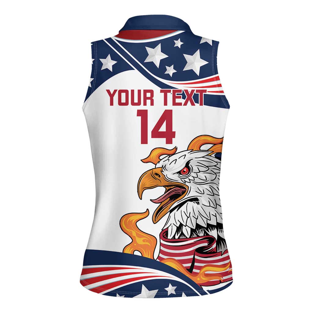 Custom USA Rugby Sevens Women Sleeveless Polo Shirt Go Eagles Flag Style - Wonder Print Shop