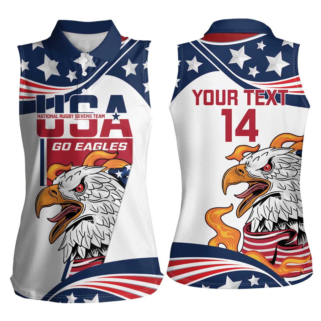 Custom USA Rugby Sevens Women Sleeveless Polo Shirt Go Eagles Flag Style - Wonder Print Shop