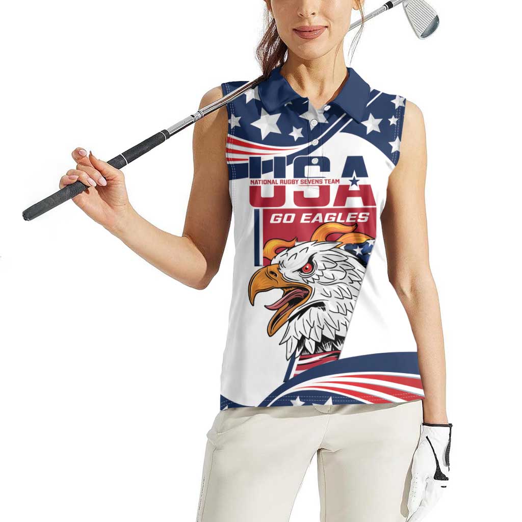 Custom USA Rugby Sevens Women Sleeveless Polo Shirt Go Eagles Flag Style - Wonder Print Shop