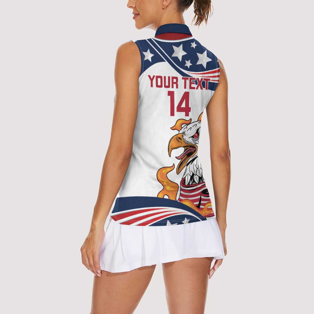 Custom USA Rugby Sevens Women Sleeveless Polo Shirt Go Eagles Flag Style - Wonder Print Shop