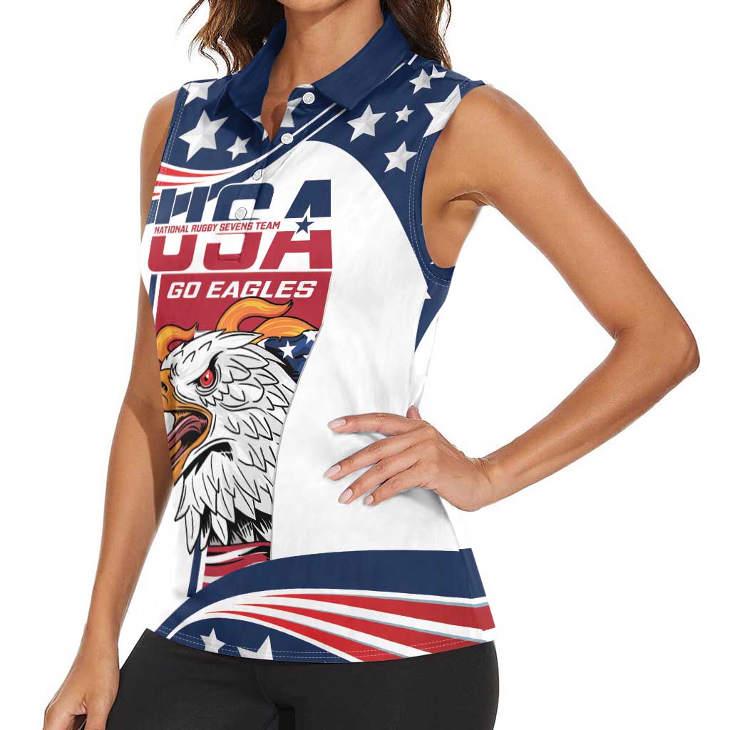 Custom USA Rugby Sevens Women Sleeveless Polo Shirt Go Eagles Flag Style - Wonder Print Shop