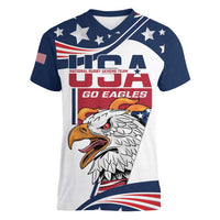 Custom USA Rugby Sevens Women V-Neck T-Shirt Go Eagles Flag Style - Wonder Print Shop