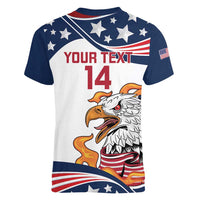 Custom USA Rugby Sevens Women V-Neck T-Shirt Go Eagles Flag Style - Wonder Print Shop