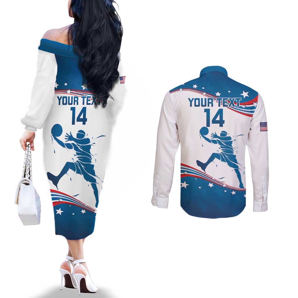 Custom USA Basketball Couples Matching Off The Shoulder Long Sleeve Dress and Long Sleeve Button Shirt 2024 Go Dream Team Curve Style