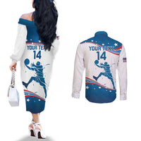 Custom USA Basketball Couples Matching Off The Shoulder Long Sleeve Dress and Long Sleeve Button Shirt 2024 Go Dream Team Curve Style